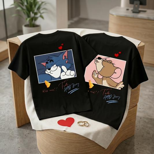 Tom & Jerry “Kiss Me” Oversized Couple T-Shirt Combo