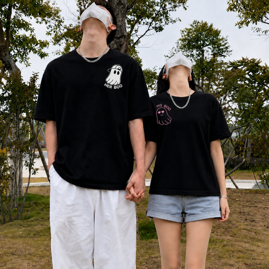 “Her Boo / His Boo” Oversized Couple T-Shirt Combo